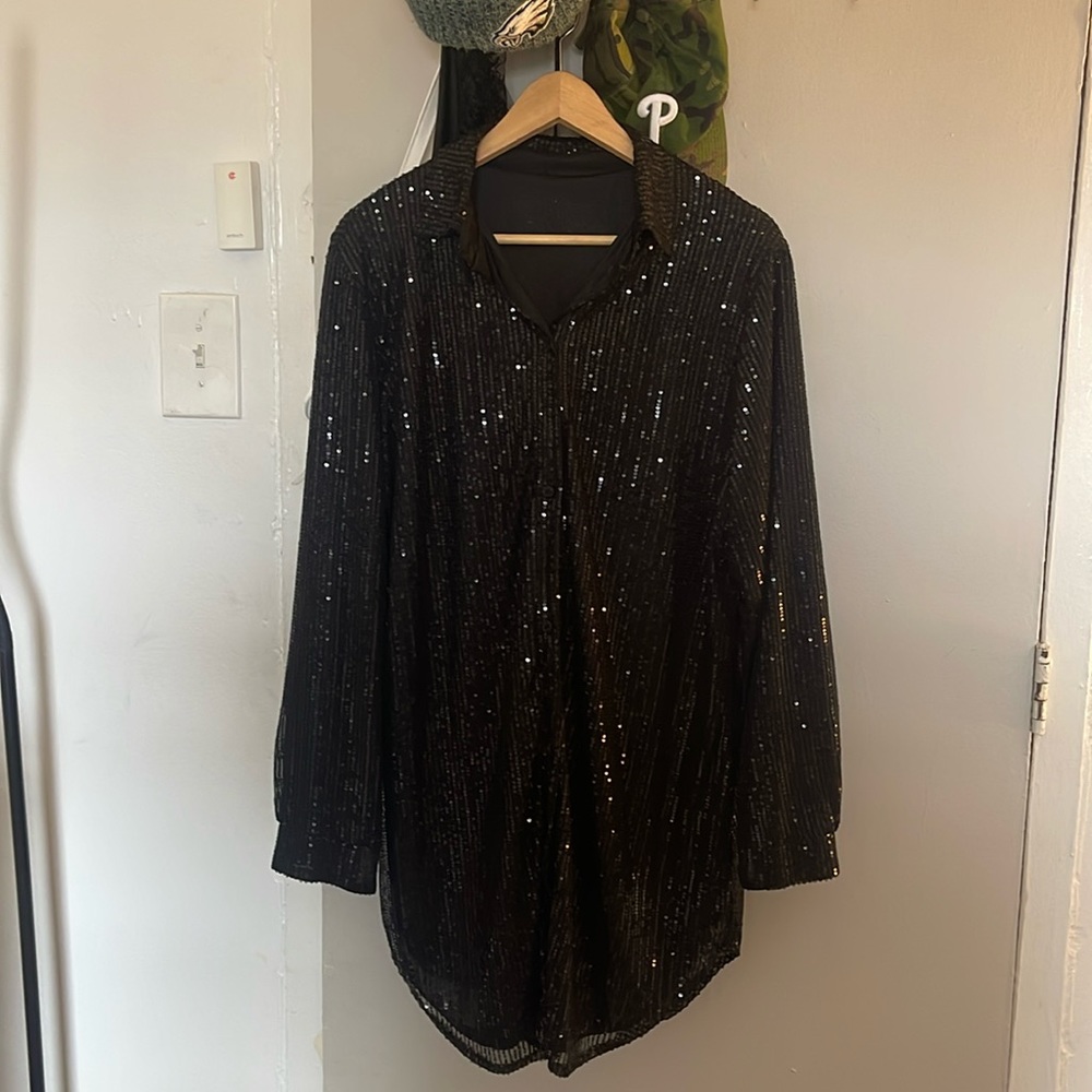 Black Sequins Shirt Dress NWOT